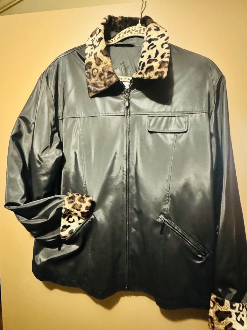Black Animal Print trim all weather jacket